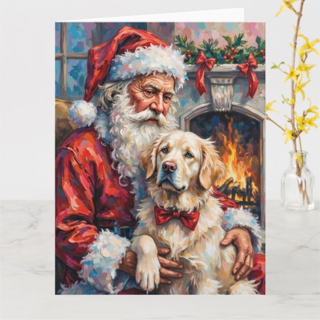 Cartão Santa Claus Holding Great Pyrenees Christmas Art (Flor Amarela)