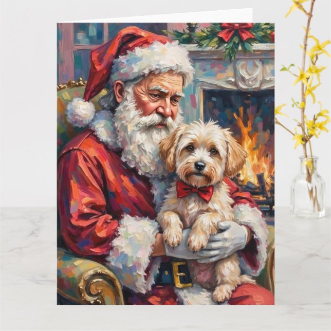 Cartão Santa Claus Holding Maltese Christmas Art (Flor Amarela)