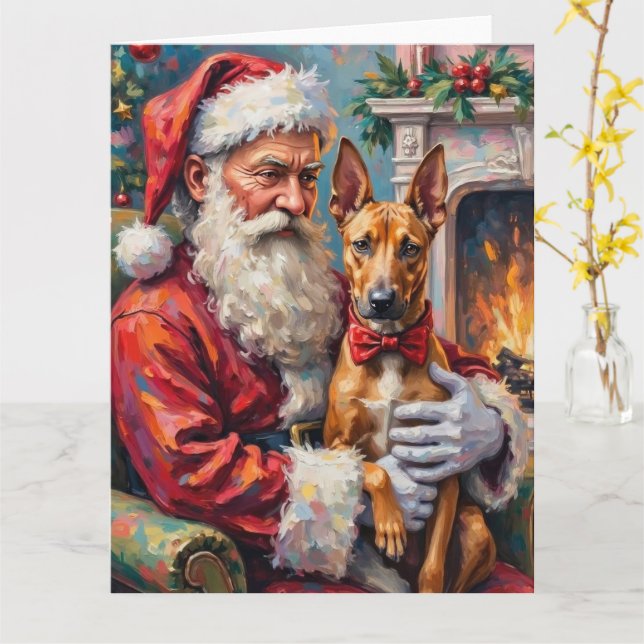 Cartão Santa Claus Holding Thai Ridgeback Christmas Art (Flor Amarela)