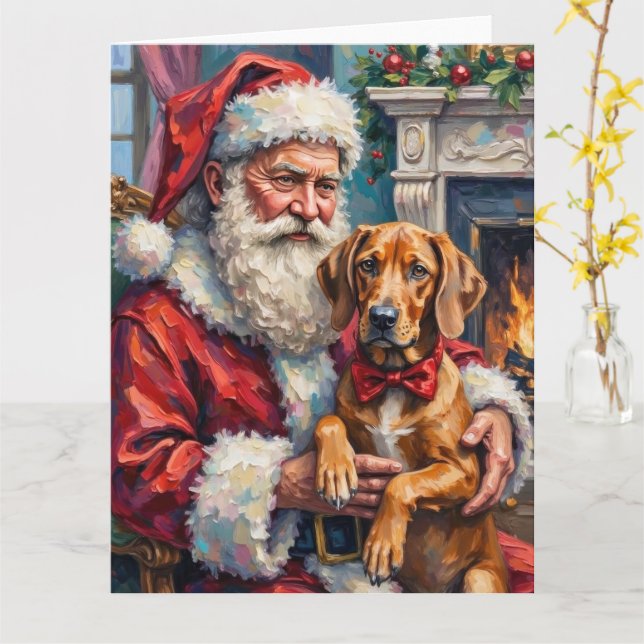 Cartão Santa Claus Rhodesian Ridgeback Christmas Art (Flor Amarela)