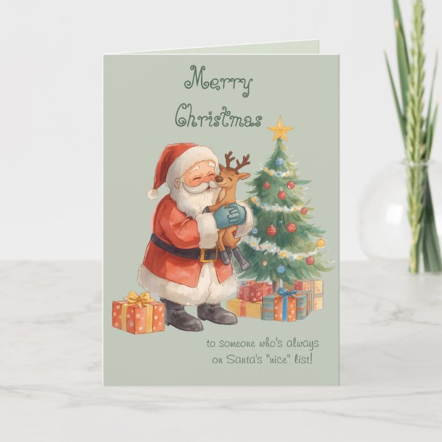 Cartão Santa Claus Wishes & whimsical Christmas Card (Frente)