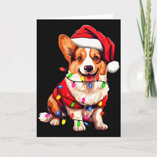 Cartão Santa Corgi Dog Christmas Lights Xmas Pajama Dog L (Frente)