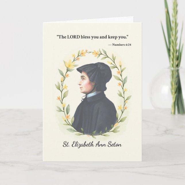 Cartão Santa Elizabeth Ann Seton Paz e Bênçãos de Deus (Frente)