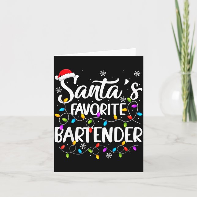 Cartão Santa Favorite Bartender Christmas Lights Funny Xm (Frente)