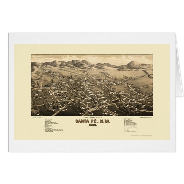 Cartão Santa Fé, mapa panorâmico do nanômetro - 1882 (Frente Horizontal)