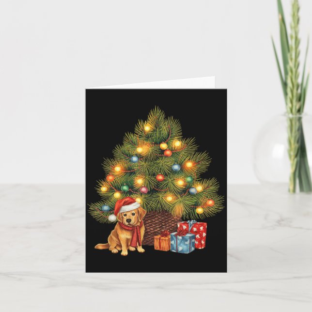 Cartão Santa Golden Retriever Tree Christmas Lights Dog X (Frente)
