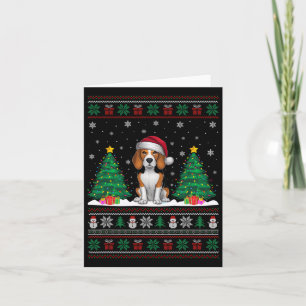 Cartão Santa Hat Beagle Cachorro Árvore de Natal Luzes Fe