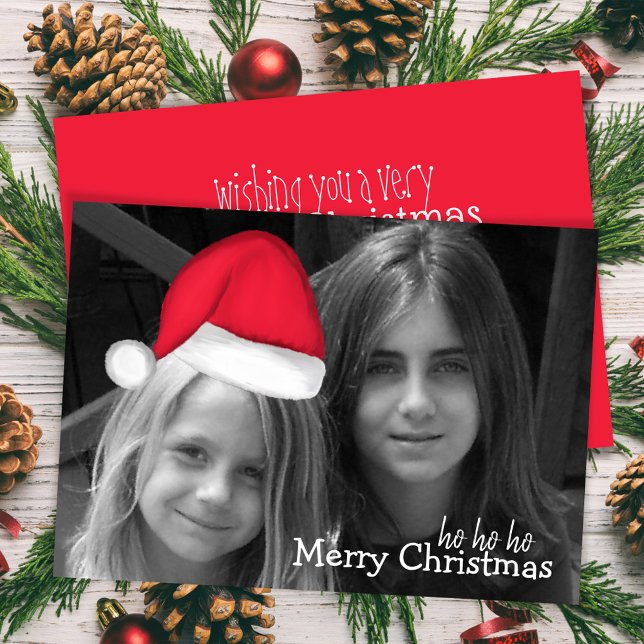 Cartão Santa Hat (móvel) Photo Greeting (Merry Christmas Movable Santa Hat greeting card)