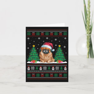 Cartão Santa Hat Pekingese Cachorro Árvore de Natal Luzes