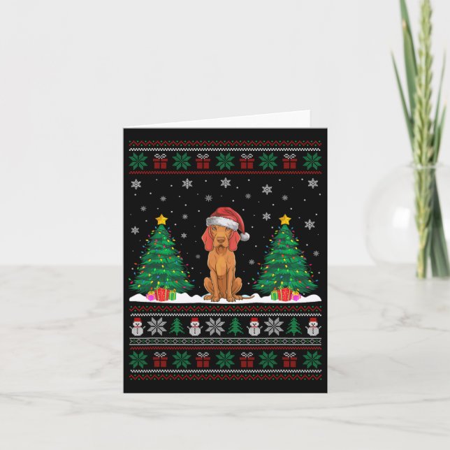 Cartão Santa Hat Vizsla Cão Árvore de Natal Luzes Feias (Frente)