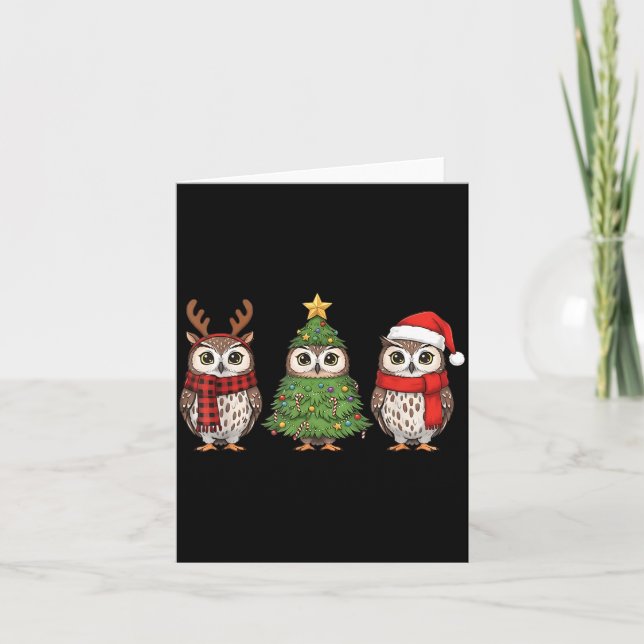 Cartão Santa Owl Christmas Tree Owl Lover Animal Xmas Paj (Frente)
