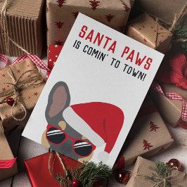 Cartão Santa Paws Natal Bulldogue Francês Azul Bege