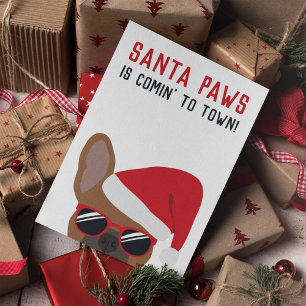 Cartão Santa Paws Natal Fawn Vermelho Bulldog Francês