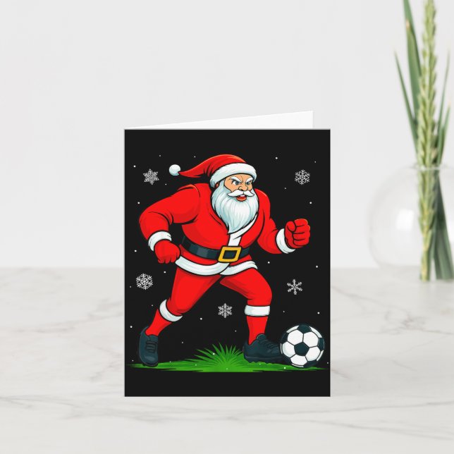 Cartão Santa Playing Soccer Xmas Funny Christmas Soccer S (Frente)