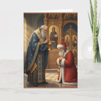 Cartão Santa recebendo comunhão na igreja ortodoxa