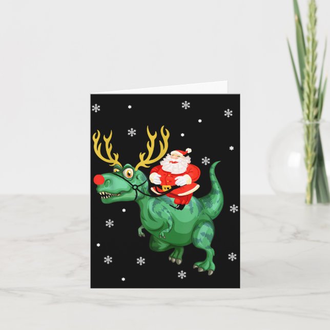 Cartão Santa Riding Dinosaur Funny Merry Christmas Lover  (Frente)