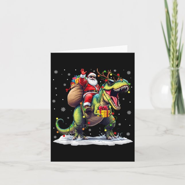 Cartão Santa Riding Dinosaur T Rex Christmas Boys Men Xma (Frente)