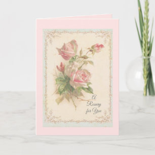 Cartão Santa Rosária com rosas cor-de-rosa