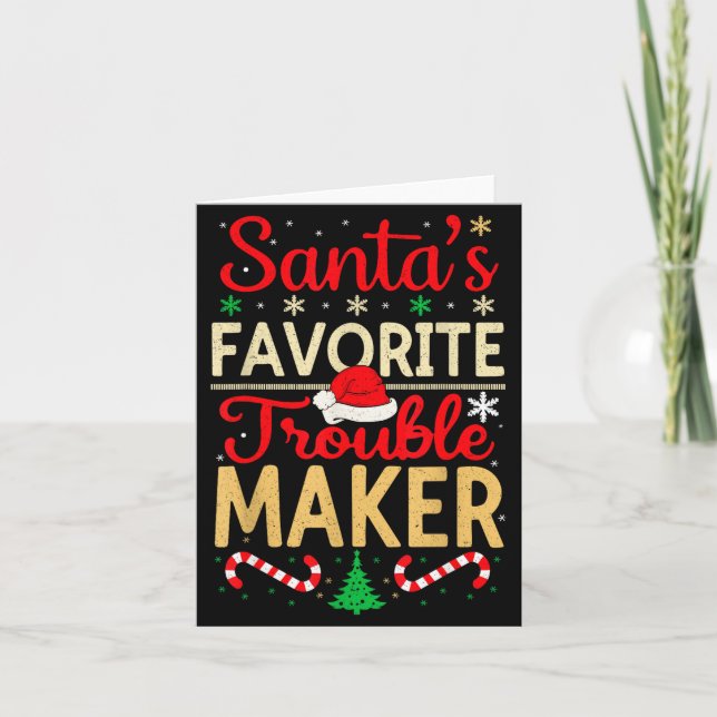 Cartão Santa’s Favorite Trouble Maker Funny Christmas  (Frente)