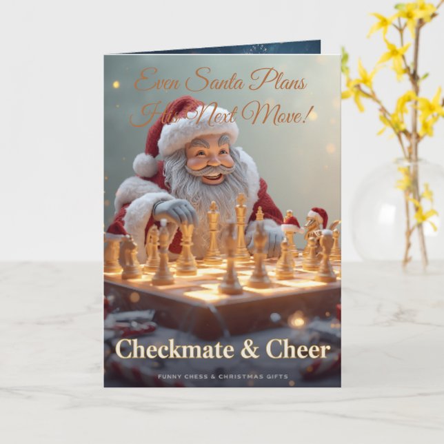 Cartão Santa’s Next Move – Funny Chess Christmas Greeting (Flor Amarela)