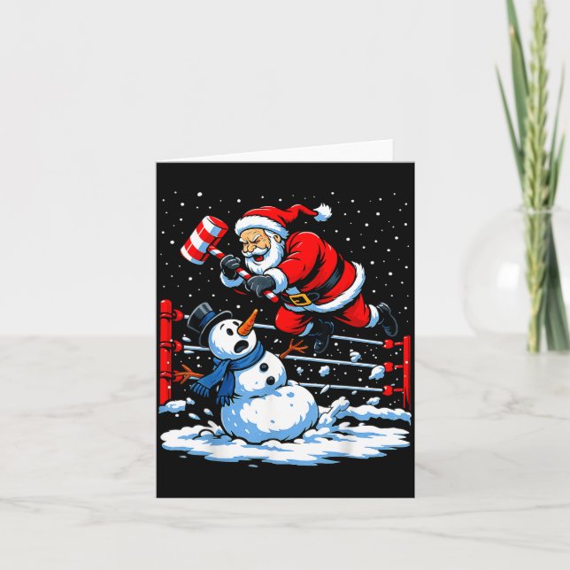 Cartão Santa Xmas Snow Lights Wrestling Funny Wrestling C (Frente)