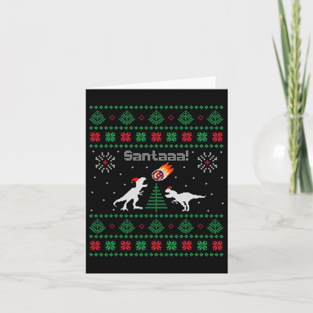 Cartão Santaaa Dinosaur Ugly Christmas Sweater (Frente)