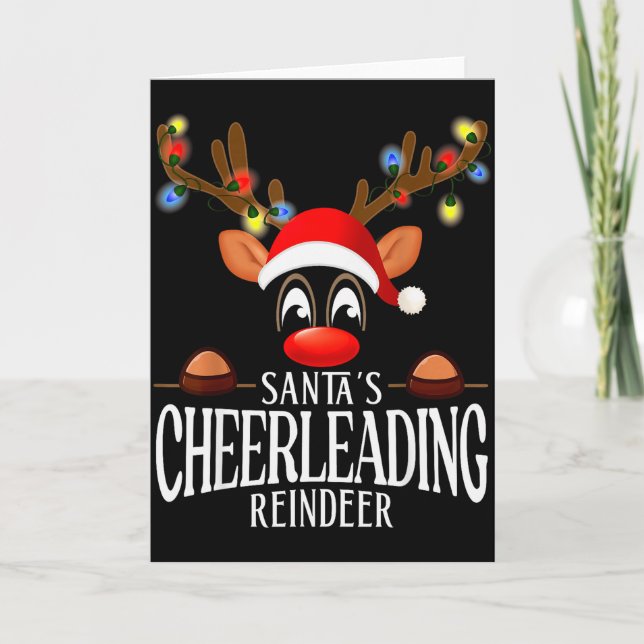 Cartão Santa's Cheerleading Reindeer Funny Xmas Matching  (Frente)