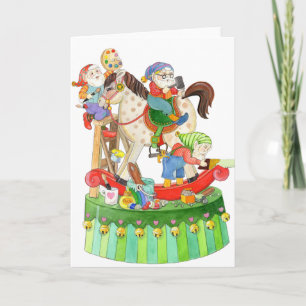 Cartão Santa's Elves Building Rocking Horse