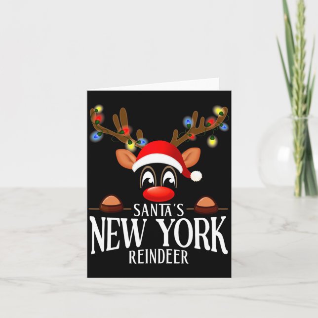 Cartão Santas New York Reindeer Funny Xmas Matching Pjs  (Frente)