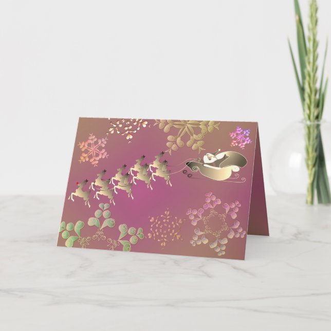 Cartão Santa's Reindeer and Snowflakes Card (Frente)