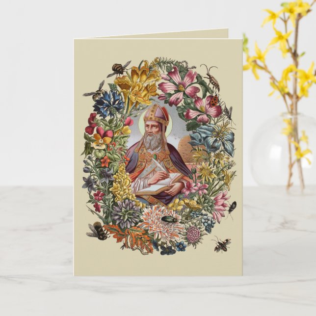 Cartão Santo Ambrósio de Milão com Flores, Abelhas e Colm (Flor Amarela)