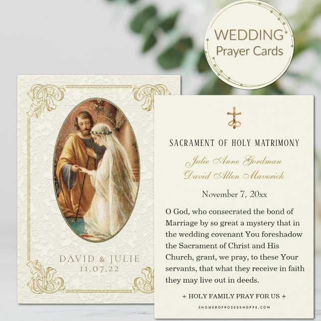 Cartão Santo Católico de Casamento Simples e Elega (Share the beauty of the Catholic Faith on your wedding day with our beautiful wedding prayer cards. )