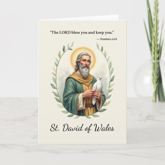 Cartão Santo Davi do País de Gales Paz de Deus com as Esc (Frente)