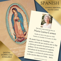 Cartão Santo de Foto Oração de Funeral Guadalupe E