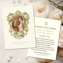 Cartão Santo Dourado Floral Católico de Casamento