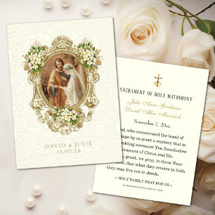 Cartão Santo Dourado Floral Católico de Casamento