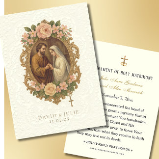 Cartão Santo Dourado Floral Católico de Casamento