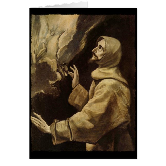 Cartão Santo Francis Eyes em direção ao céu (Frente)
