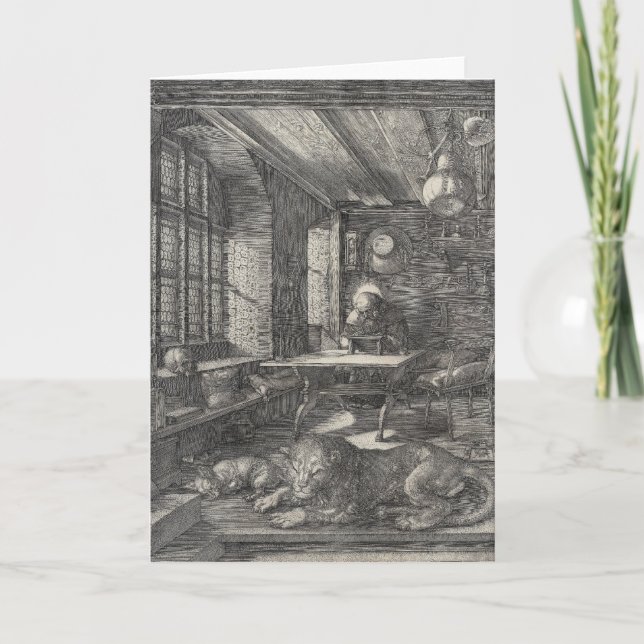 Cartão Santo Jerome em seu estudo por Albrecht Durer (Frente)
