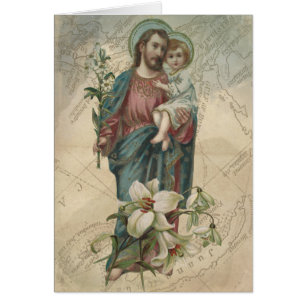 Cartão Santo José Antigo com o Menino Jesus Pais