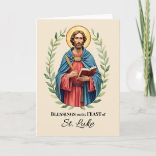 Cartão Santo Luke Banquete Day Beneficia Leafy Wreath
