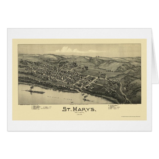 Cartão Santo Mary, mapa panorâmico de WV - 1895 (Frente Horizontal)