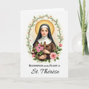 Cartão Santo Therese of Lisieux Banquete Blessings Rosas