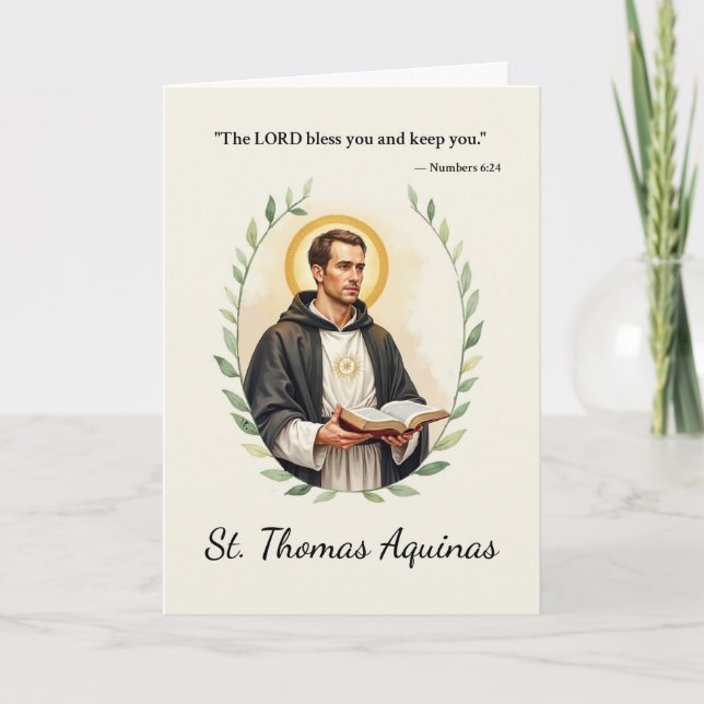 Cartão Santo Thomas Aquinas dá paz com escritura (Frente)