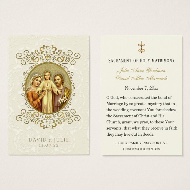 Cartão Santo Tradicional de Casamento Católico (Frente & Verso)
