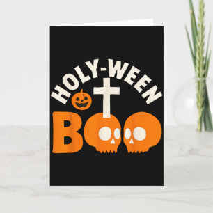 Cartão Santo-ween Boo Cruz Cristã de Halloween e Caveira