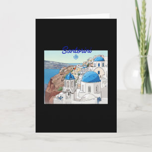 Cartão Santorini Grécia Bandeira Grega Férias Arte Cúpula