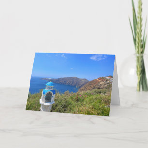 Cartão Santorini Grécia Igreja de Cúpula Azul