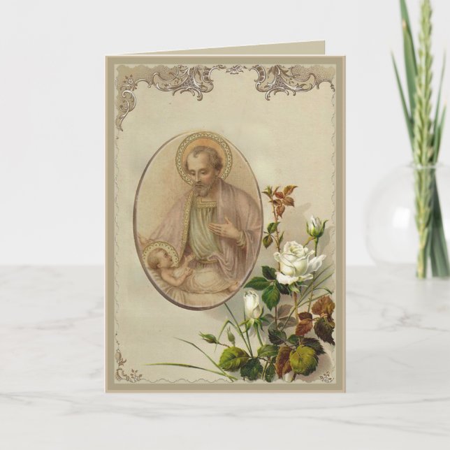 Cartão São José Vintage com o Menino Jesus (Frente)