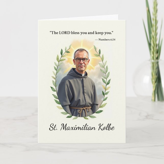 Cartão São Maximiliano Kolbe Paz e Bênçãos de Deus (Frente)